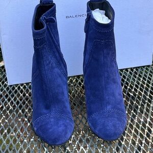 Balenciaga Women's Deep Blue Suede Heeled Boots